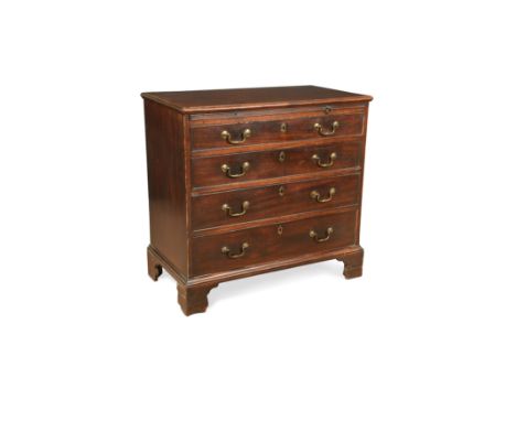 with brushing slide over four long graduated drawers with original brass swanneck handles, on bracket feet 83 x 87 x 47cmCond