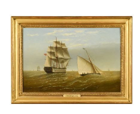 A Man O'War in a breeze signed lower left 'T Lucop' oil on canvas 30 x 45cmFootnote: Exhibited: London, 6 Duke Street, N. R. 