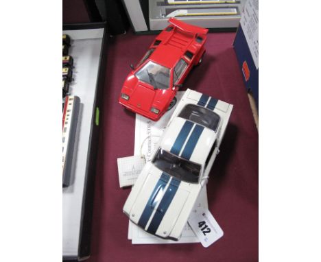 Two Franklin Mint Highly Detailed Diecast 1:24 Scale Model Cars, 1985 Lamborghini Countach 5000S and 1965 Shelby Mustang G.T.