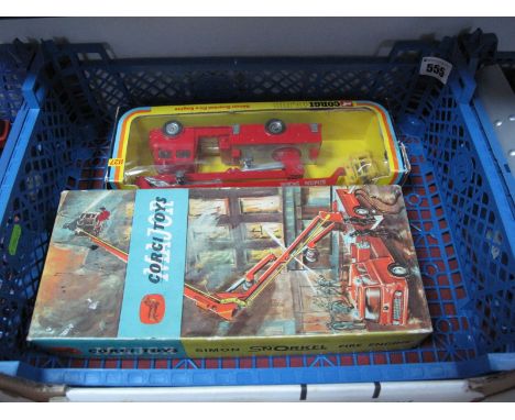 Two Original Corgi No. 1127 Simon Snorkel Fire Engines, both models appear fairly good, with chipping to raised edges, one in
