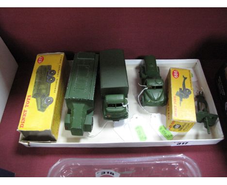 Four Original Dinky Diecast Military Toys, boxed No. 677 Armored Command Vehicle, fair with chipping and rubbing to raised ed