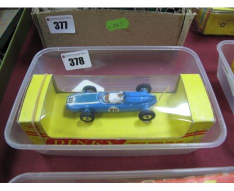 An Original Boxed Dinky No. 240 Cooper Racing Car, in light blue, very good with replacement perspex, box fair, some rubbing 
