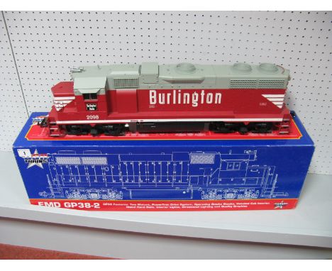 Boxed "G" Scale "USA Trains" GP38-2 R22201 "Burlington Route" Diesel Locomotive, with two motors, Powertrac drive system, ope