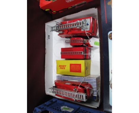 Four Original Dinky Diecast Fire Engines, boxed No. 955 with extending ladder, fair with light chipping and rubbing to raised