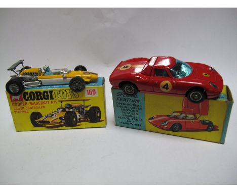 Two Original Corgi Toy Racing Cars, No. 314 Ferrari 250 Le Mans, fair condition, boxed, some crushing and flap tears, plus No