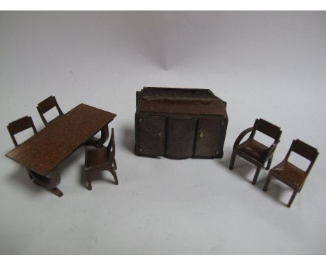 Pre-war Dinky Dolly Varden Dining Room Furniture, comprising table, four chairs, one armchair and sideboard, the latter showi