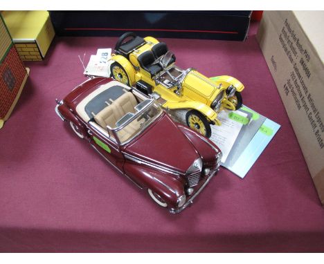 Two Franklin Mint Highly Detailed Diecast 1:24 Scale Model Cars, 1915 Stutz Bearcat Roadster and 1957 Mercedes Benz 300SC. Bo