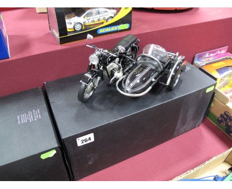 Boxed Franklin Mint 1:10 Scale Diecast "1957 BMW R6012 Motorcycle and Sidecar", very fine detailed model, in two boxes.