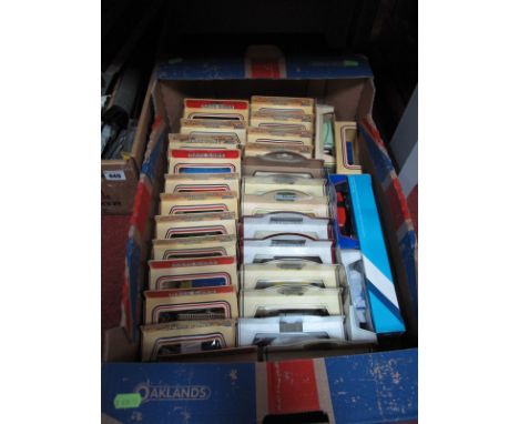 Thirty Boxed Lledo "Days Gone" Diecast Vehicles, all vintage commercials, vans, buses, fire engines, police, etc, including a