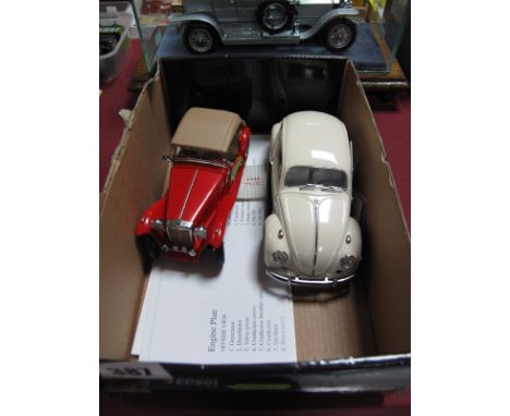 Two Franklin Mint Highly Detailed Diecast 1:24 Scale Model Cars, 1948 MGTC Roadster and 1967 Volkswagen Beetle. Both with pap