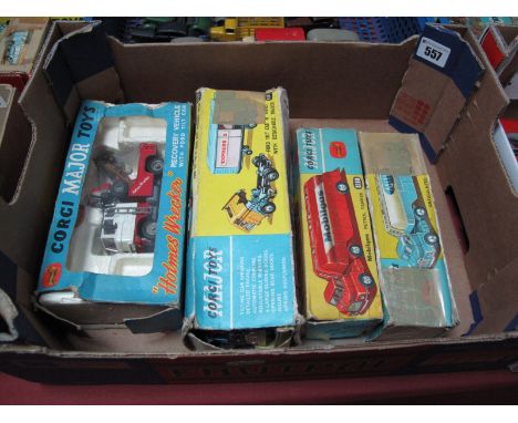 Four Boxed Original Corgi "Major" Diecast Commercials, all playworn with crushing and damage to boxes, No. 1142 "Holmes Wreck