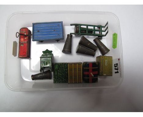 A Quantity of Hornby "O" Gauge Pre War Platform Accessories, including four pieces of luggage, trolley, milk churns and truck