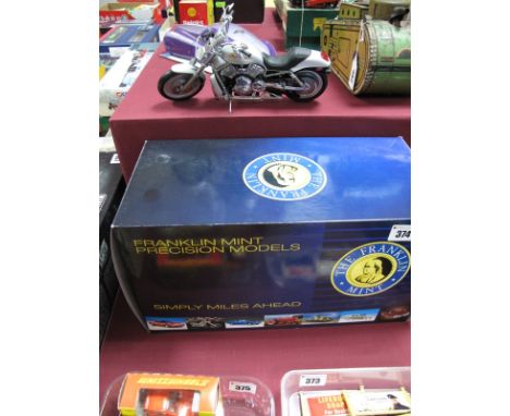 Boxed Franklin Mint 1:10 Scale Diecast "Harley Davidson VRSCA V-Rod Motorcycle", in silver.