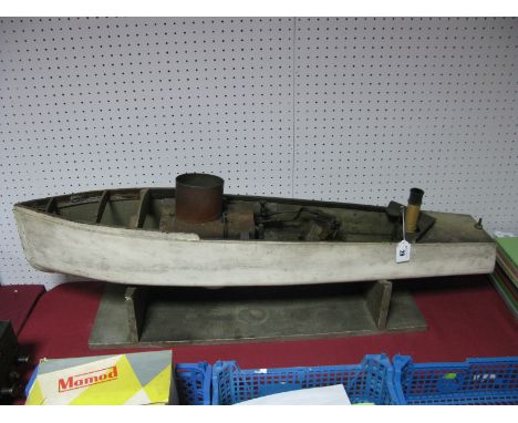 A Mid XX Century Live Steam Pond Model of the Launch Isis, comprising a wooden hull, 100cms long, with twin boilers feeding a