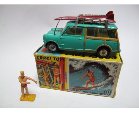 A Boxed Original Corgi No. 485 "Surfing" with the B. M. C Mini Countryman, all complete with boards, surf dude and aerial, li
