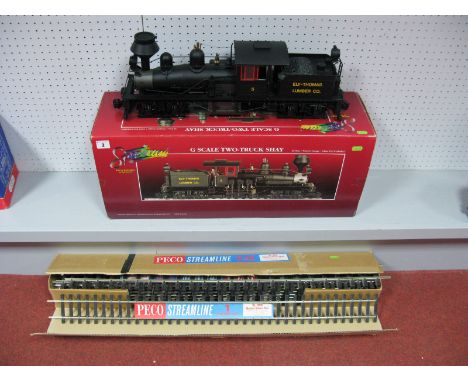 Boxed Spectrum by Bachmann "G" Scale Two Truck hay Electric Steam Locomotive and Tender, "Ely Thomas Lumber Co,." with manual