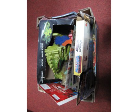 Masters of the Universe Carded "Battle Armour Skeletor", Mattel 7301, 1983 (creases, yellowing), with boxed "Modulok" Evil Ho