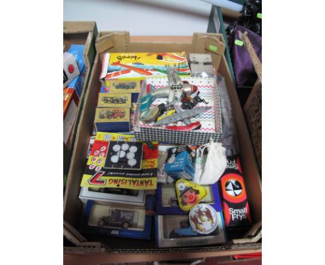 A Quantity of Mainly Mid XX Century Toys, including a conjuring set, tinplate aircraft, Models of Yesteryear (boxed), Dinky, 