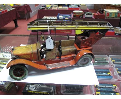 A Circa 1930's Large Karl Bub Fire Engine, No.788, with tinplate balloon tyres, four seated firemen, elevating ladder, batter
