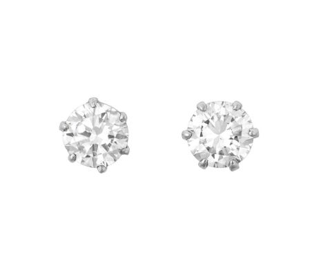 A Pair of Diamond Solitaire Earringsthe round brilliant cut diamonds in white claw settings, total estimated diamond weight 0