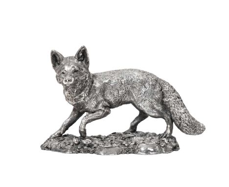 An Elizabeth II Silver Model of a Fox,  by Mappin and Webb, Birmingham, 1993 realistically modelled, on naturalistically cast