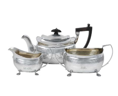 A Three-Piece George III Silver Tea-Service,  The Teapot by James Turner, London, 1808, The Cream-Jug and Sugar-Bowl by Eliza