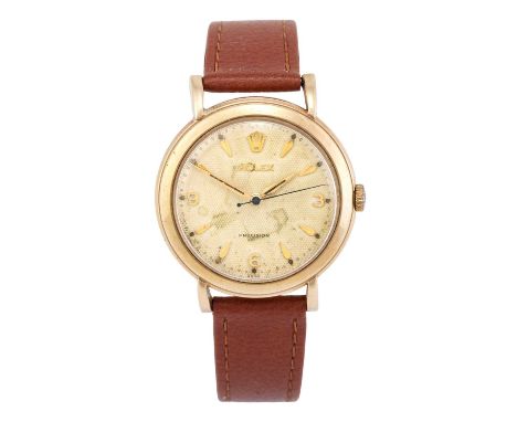 Rolex: A 9 Carat Gold Centre Seconds Wristwatch, signed Rolex, Precision, 1956, manual wound lever movement signed and number