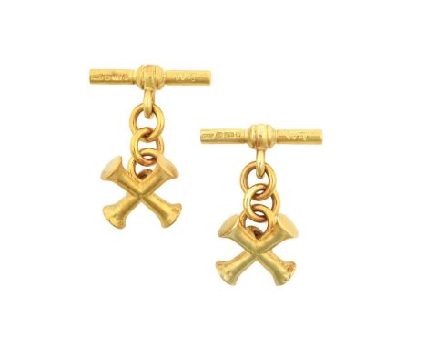 A Pair of 18 Carat Gold Cufflinks, by Wright &amp; Teague the yellow textured cross motif chain linked to a T-barThe cufflink