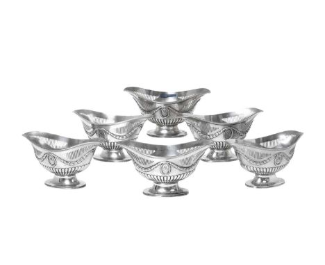 A Set of Six George V Silver Baskets,  by William Hutton and Sons Ltd., Sheffield, 1911 each oval and on conforming foot, the