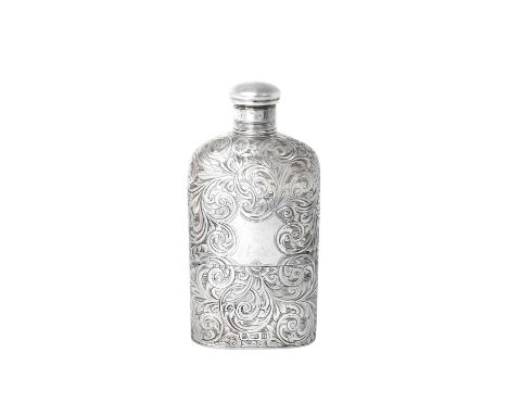 A Victorian Silver Spirit-Flask,  by Alfred Taylor, Birmingham, 1866 oblong and engraved with foliage scrolls centring a vaca