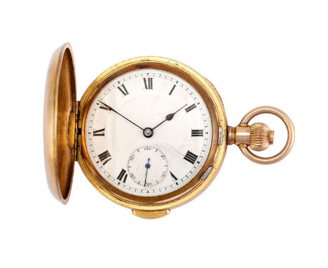 A Gold Plated Full Hunter Quarter Repeater Pocket Watch, circa 1900, manual wound lever movement, quarter repeating with two 