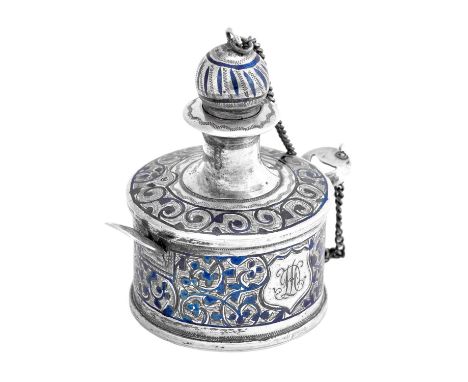 A Russian or Ukrainian Silver and Niello Scent-Bottle,   Unidentified Cyrillic Maker's Mark Kyiv, 1899-1908, Assay Master Ale