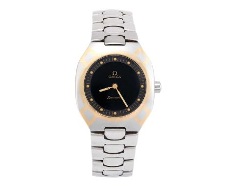 Omega: A Bi-Metal Wristwatch, signed Omega, model: Seamaster Polaris, ref: 386.0822, circa 1990, quartz battery movement, bla