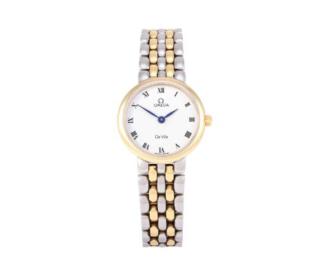 Omega: A Lady's Bi-Metal Wristwatch, signed Omega, model: De Ville, ref: 72602300, circa 1998, quartz battery movement, white