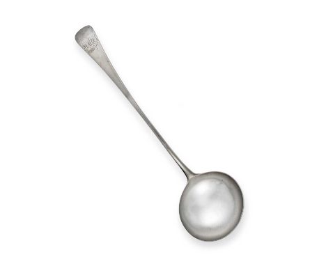 A George III Silver Soup-Ladle,  by Philip Roker, London, 1767 Old English pattern, engraved with initials above a sheaf of w