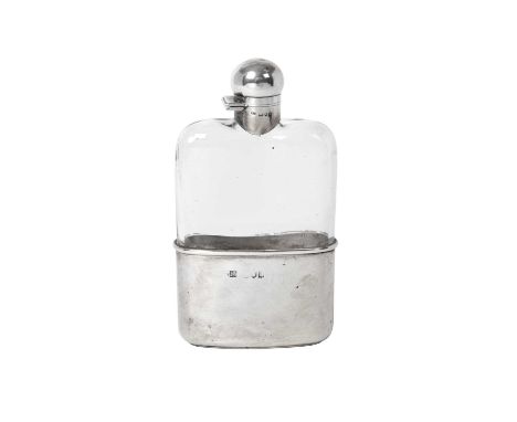 A Victorian Silver Mounted Glass Spirit-Flask,  by Sampson Mordan and Co., London, 1896 the glass body compressed and with si