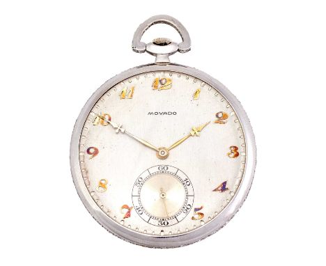 Movado: A Platinum and Diamond Set Open Faced Pocket Watch, signed Movado, circa 1935, manual wound lever movement signed, ad