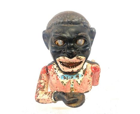 Vintage novelty cast iron boy mechanical money box, height 5.5 incheshese items are listed on the basis they are illustrative
