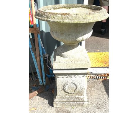 Concrete planter and stand, overall height 34 inches, Diameter 20 inches