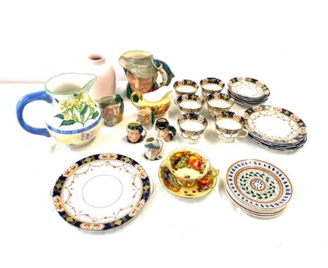 Selection of miscellaneous pottery to include Royal Doulton toby jugs, Ainsley cup and saucer set, Mona cups, saucers , Royal