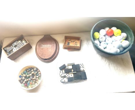 Selection of vintage and later games to include vintage dominoes, cribbage board, marbles etc 