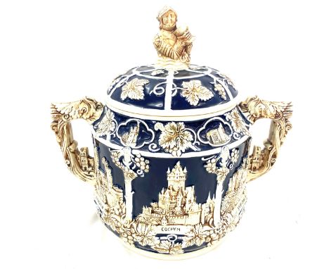 Vintage 2 handled lidded 1960s punch bowl, Rheinstein, 11 inches tall