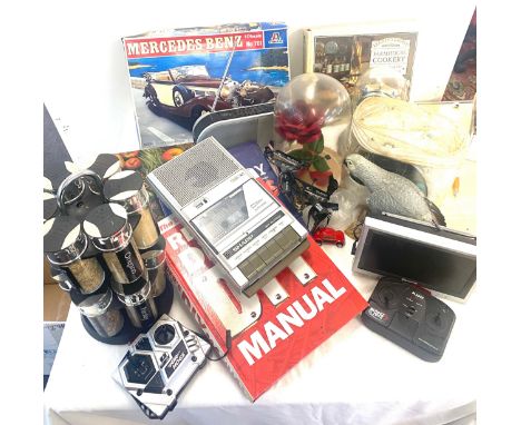 Selection of miscellaneous to include books, dome clock, ornaments, spice rack, sharp tape recorder etc 