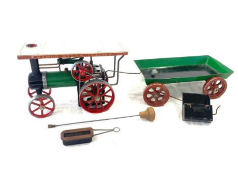 Mamod steam tractor in original box, box is damaged together with trailor 