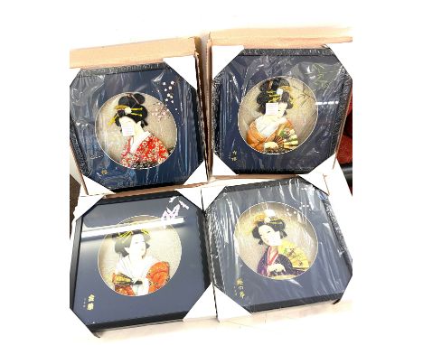 4 Vintage Chinese framed 3d pictures, each frame measures approximately 12.5 inches square