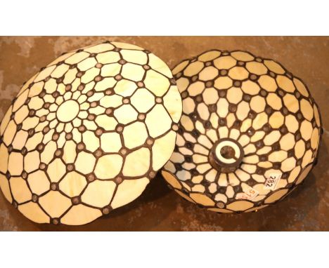 Two Tiffany type glass light shades. This lot is not available for in-house P&P.Condition Report: Dome example D: 29 cm, upli