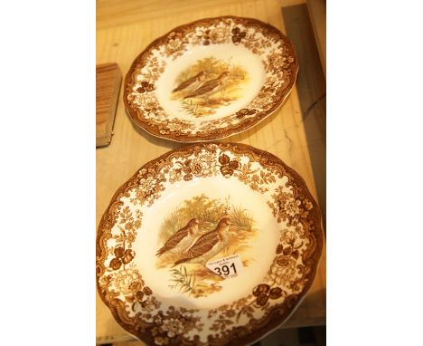 Pair of large Royal Worcester Game Bird plates. This lot is not available for in-house P&amp;P. 