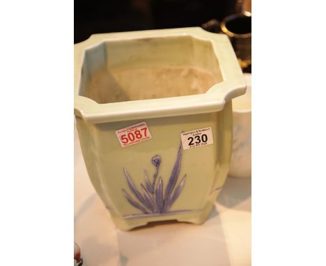 Large majolica type floral planter with relief decoration. This lot is not available for in-house P&P. 