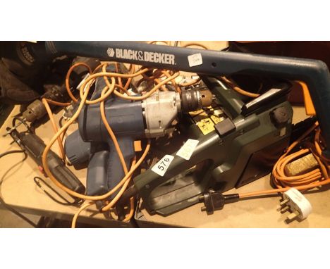Collection of mixed electrical tools including a chainsaw. This lot is not available for in-house P&P.Condition Report: All e