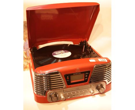 GPO Retro Memphis Music Centre ? 3 speed turntable; 33/45/78; MP3/USB player; FM radio. This lot is not available for in-hous